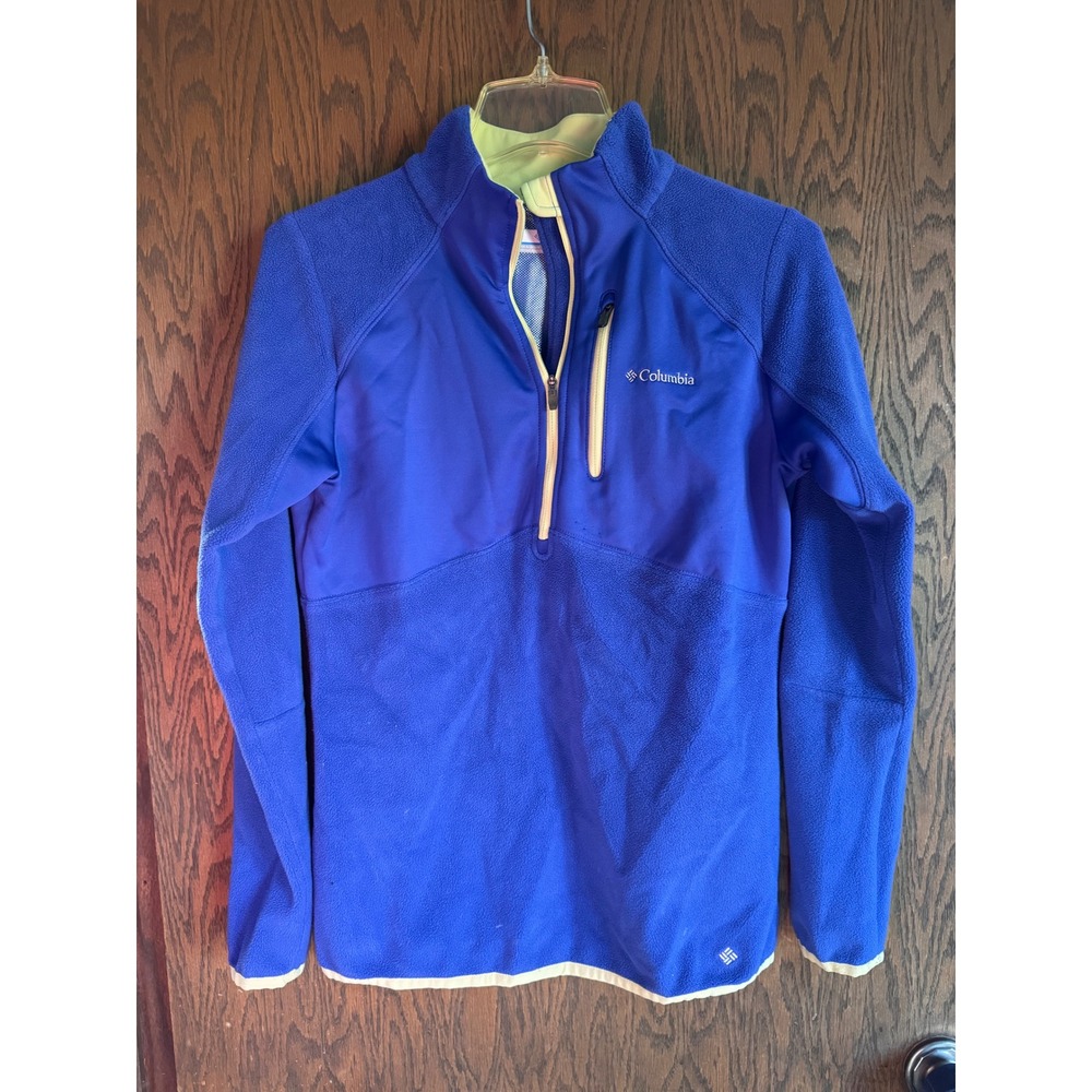 Columbia Womens Omni-Heat Fleece Quarter Zip Pullover Blue Lime Green Medium